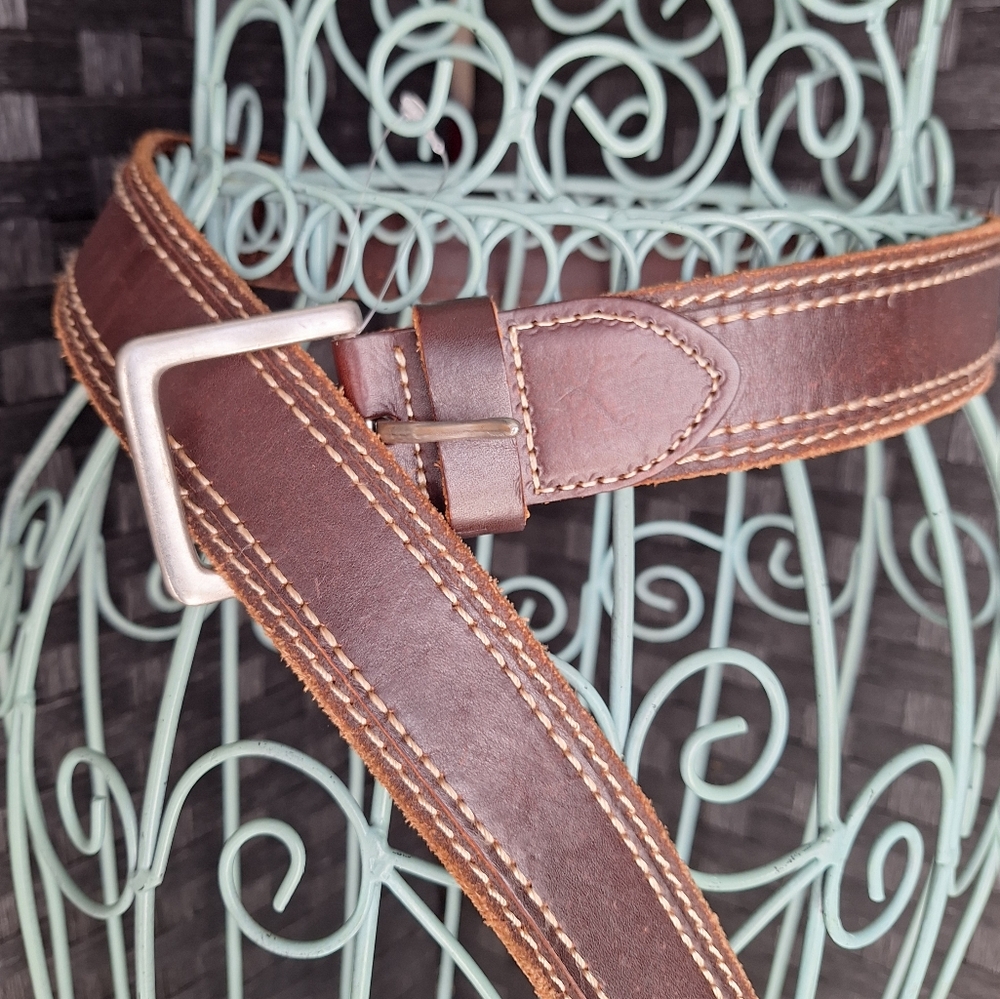 Genuine Leather Belt Wide Western  Cowboy Metal Belt Buckle Thick Boho Casual 34